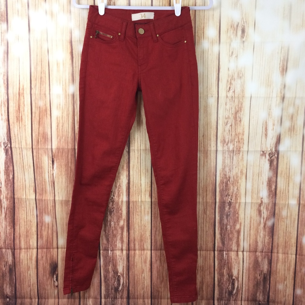 Zara Basic Dept Fire Red Skinny Jeans Zipper Leg - Picture 3 of 9